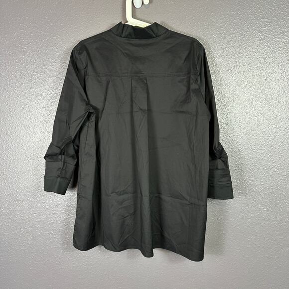 Misook Black Ruch Sleeves Tunic Blouse Size Medium Stylish Classy Lagenlook - Picture 9 of 10
